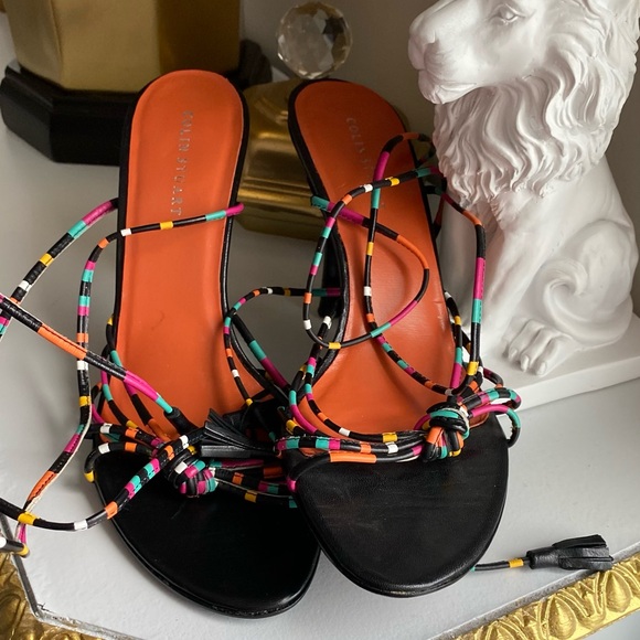 Colin Stuart Ankle strap tie up heels leather upper, 4" heel. - Picture 3 of 10